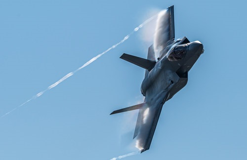 F-35 flying through sky